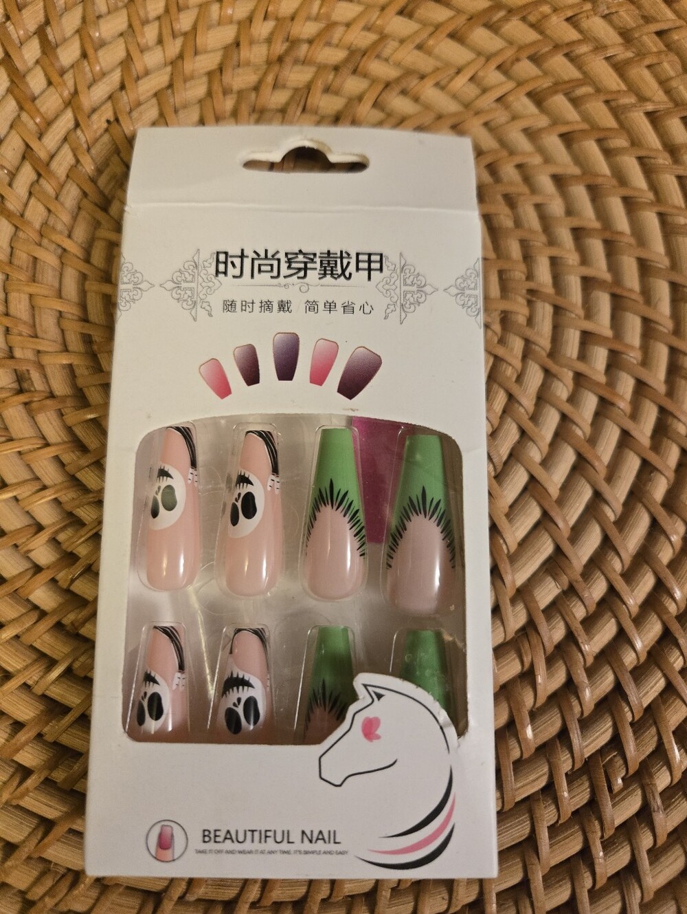 ​Long Coffin Halloween Press-On Nails Jack Skellington Green Nude